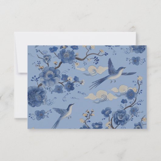 Chinoiserie Vogels Topiary Bruiloft RSVP reactie Kaart (Achterkant)