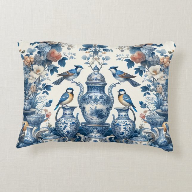 Chinoiserie  Vogels & Vazen Lumbaal Kussen (Achterkant)