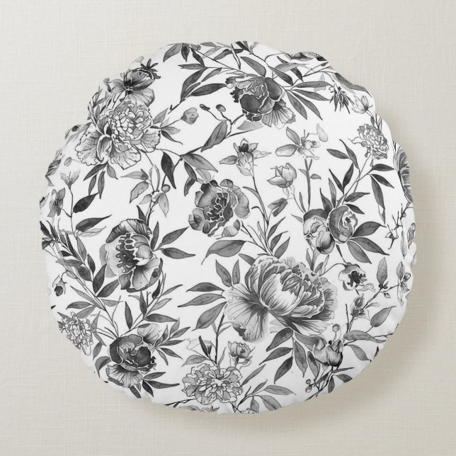 Chinoiserie watercolor bloemschildering rond kussen (Voorkant)