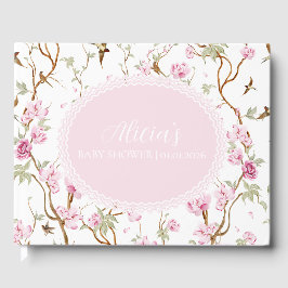 Chinoiserie Waterverf Bloemen Meisje Baby shower Gastenboek