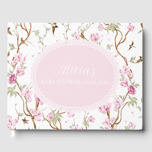 Chinoiserie Waterverf Bloemen Meisje Baby shower Gastenboek (Voorkant)