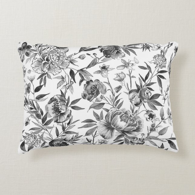 Chinoiserie waterverf bloemschildering accent kussen (Voorkant)