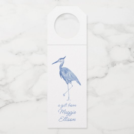 Chinoiserie Waterverf Blue Heron Bird Flessenhanger (Voorkant)