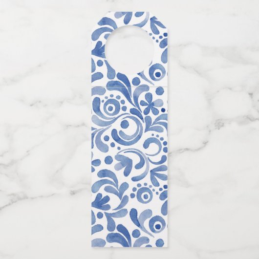 Chinoiserie Waterverf Blue Heron Bird Flessenhanger (Achterkant)