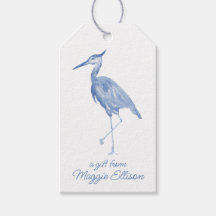 Chinoiserie Waterverf Blue Heron Bird Gift Labels