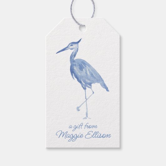 Chinoiserie Waterverf Blue Heron Bird Gift Labels Cadeaulabel (Voorkant)