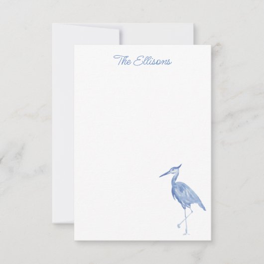 Chinoiserie Waterverf Blue Heron Bird Note Cards Bedankkaart (Voorkant)