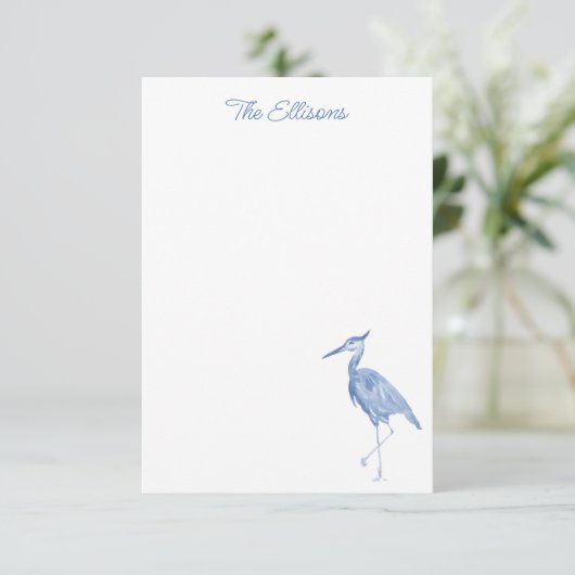 Chinoiserie Waterverf Blue Heron Bird Note Cards Bedankkaart (Staand voorkant)