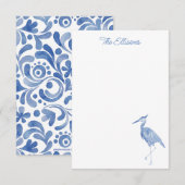 Chinoiserie Waterverf Blue Heron Bird Note Cards Bedankkaart (Voorkant / Achterkant)