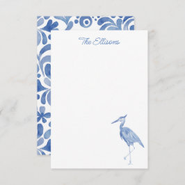 Chinoiserie Waterverf Blue Heron Bird Note Cards Bedankkaart