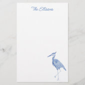 Chinoiserie Waterverf Blue Heron Bird Stationery Briefpapier (Voorkant)