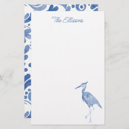 Chinoiserie Waterverf Blue Heron Bird Stationery Briefpapier