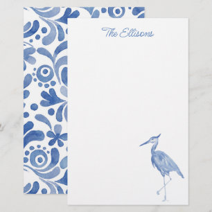 Chinoiserie Waterverf Blue Heron Bird Stationery Briefpapier