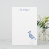 Chinoiserie Waterverf Blue Heron Bird Stationery Briefpapier (Staand voorkant)