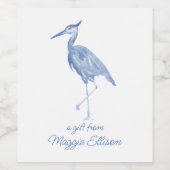 Chinoiserie Waterverf Blue Heron Bird Wijn Etiket (Enkel label)