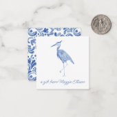 Chinoiserie Waterverf Blue Heron Gift Enclosure Notitiekaartje (Voorkant / Achterkant in situ)