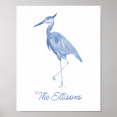 Chinoiserie Waterverf Blue Heron Poster (Voorkant)