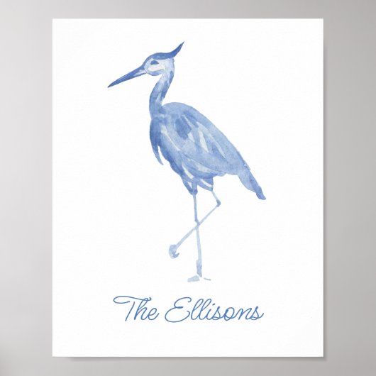 Chinoiserie Waterverf Blue Heron Poster (Voorkant)