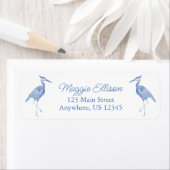 Chinoiserie Waterverf Blue Heron Return Address Etiket (Insitu)