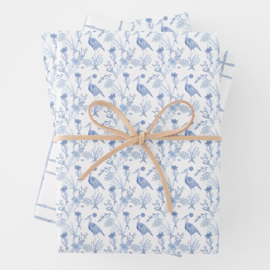 Chinoiserie Waterverf Blue Heron Wrapping Paper (In situ)