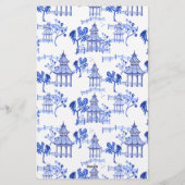 Chinoiserie Waterverf Blue Pagoda Briefpapier (Achterkant)