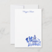Chinoiserie Waterverf Blue Pagoda Note Cards Bedankkaart (Voorkant)