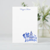 Chinoiserie Waterverf Blue Pagoda Note Cards Bedankkaart (Staand voorkant)