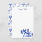 Chinoiserie Waterverf Blue Pagoda Note Cards Bedankkaart (Voorkant / Achterkant)