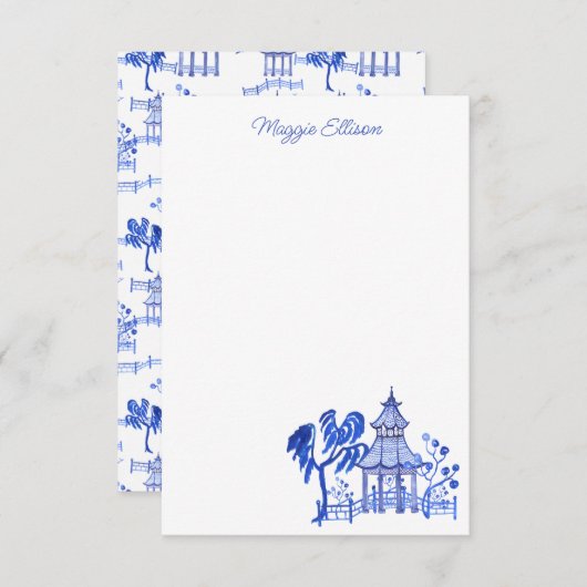 Chinoiserie Waterverf Blue Pagoda Note Cards Bedankkaart (Voorkant / Achterkant)