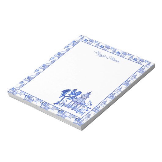 Chinoiserie Waterverf Blue Pagoda Notitieblok (Linkerzijde)