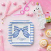 Chinoiserie Waterverf Blue Striped Bow Papieren Bordje (Feest)