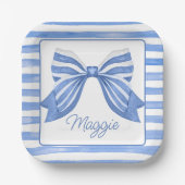 Chinoiserie Waterverf Blue Striped Bow Papieren Bordje (Voorkant)
