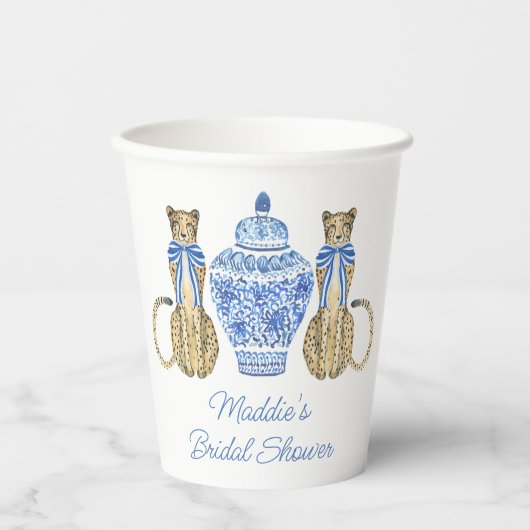 Chinoiserie Waterverf Boog Cheetah Gemberpot Papieren Bekers (Voorkant)