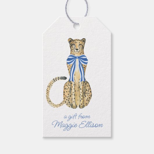 Chinoiserie Waterverf Bow Cheetah Gift Labels Cadeaulabel (Voorkant)