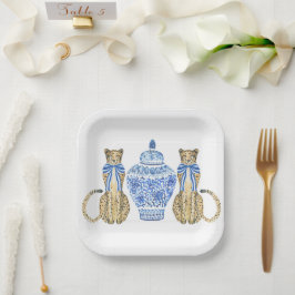 Chinoiserie Waterverf Bow Cheetah Ginger Jar Papieren Bordje