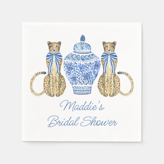 Chinoiserie Waterverf Bow Cheetah Ginger Jar Servet (Voorkant)