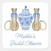 Chinoiserie Waterverf Bow Cheetah Ginger Jar Vierkante Sticker (Voorkant)