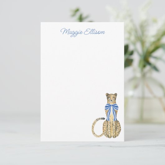 Chinoiserie Waterverf Bow Cheetah Note Cards Bedankkaart (Staand voorkant)