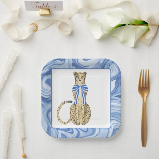 Chinoiserie Waterverf Bow Cheetah Party Borden Papieren Bordje (Huwelijk)