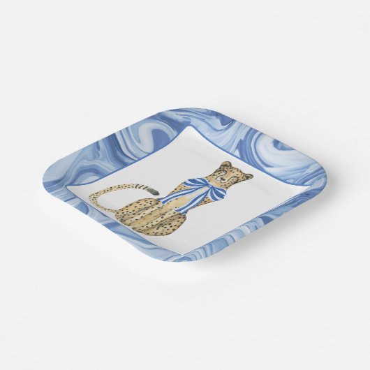Chinoiserie Waterverf Bow Cheetah Party Borden Papieren Bordje (Gebogen)