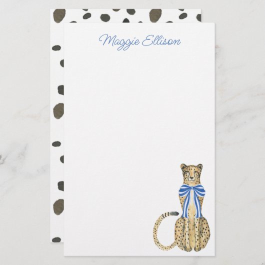 Chinoiserie Waterverf Bow Cheetah Stationery Briefpapier (Voorkant / Achterkant)