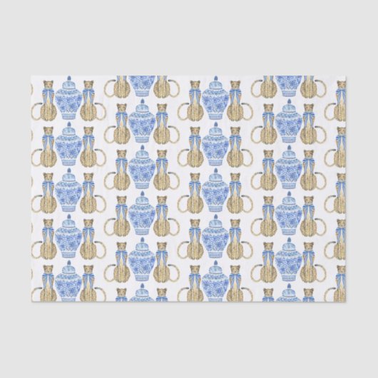 Chinoiserie Waterverf Bow Cheetah Tissuepapier (Voorkant)