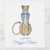 Chinoiserie Waterverf Bow Cheetah Wijn Etiket (Enkel label)