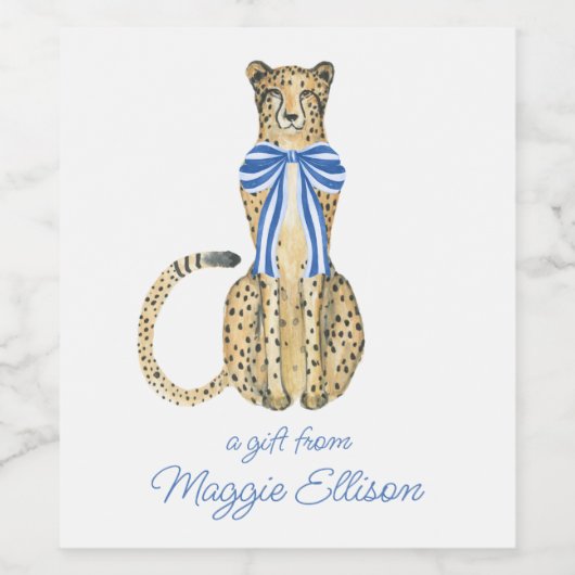 Chinoiserie Waterverf Bow Cheetah Wijn Etiket (Enkel label)