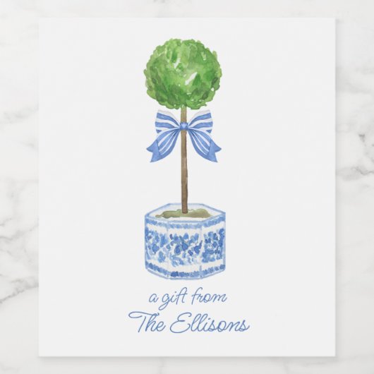 Chinoiserie Waterverf Bow Topiary Bottle Label Wijn Etiket (Enkel label)