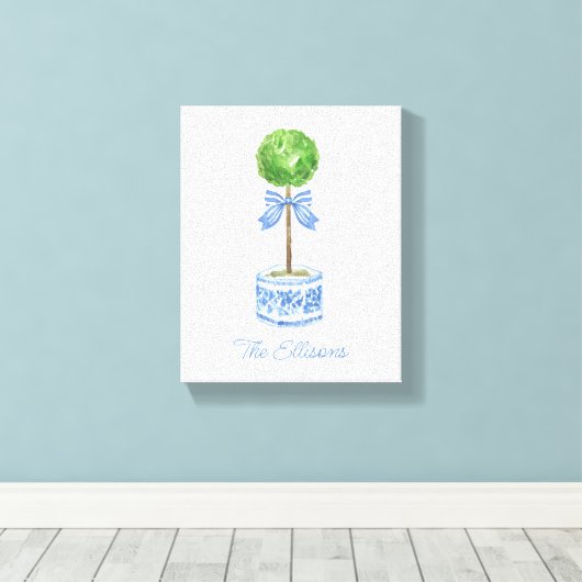 Chinoiserie Waterverf bow Topiary Canvas Afdruk (Insitu (Houten vloer))