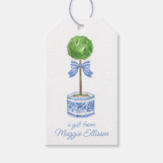 Chinoiserie Waterverf bow Topiary Gift Labels Cadeaulabel (Voorkant)