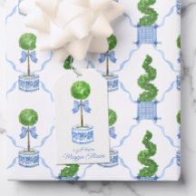 Chinoiserie Waterverf bow Topiary Gift Labels