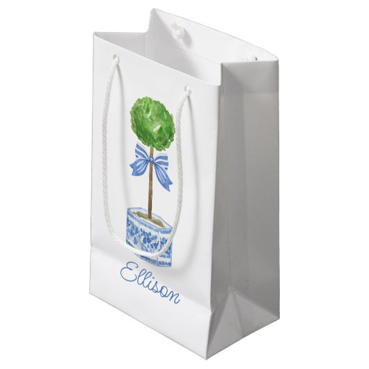 Chinoiserie Waterverf bow Topiary Klein Cadeauzakje (Voorkant Gekanteld)