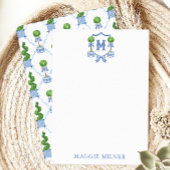 Chinoiserie Waterverf Bow Topiary Monogram Crest Bedankkaart